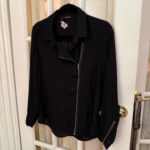 The Kooples Black Asymmetrical Zip Blouse - Medium